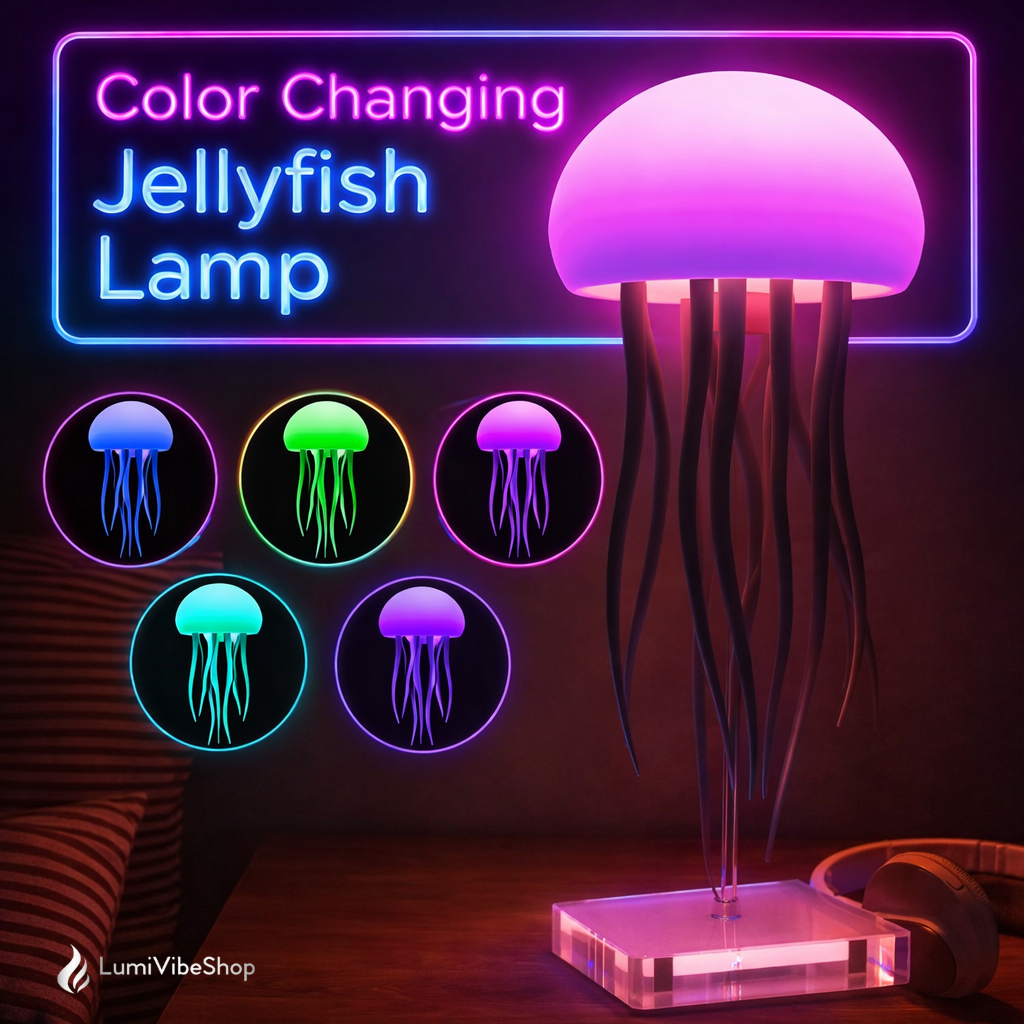 Color Changing Jellyfish LED Lamp – Decorative Medusa Table Lamp with Remote Control, Relaxing Ambient Light for Bedroom & Living Room